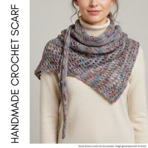 Handcrafted Crochet Asymmetric Triangle Shawl Prickly Pear Color Scarf 98” x 19"